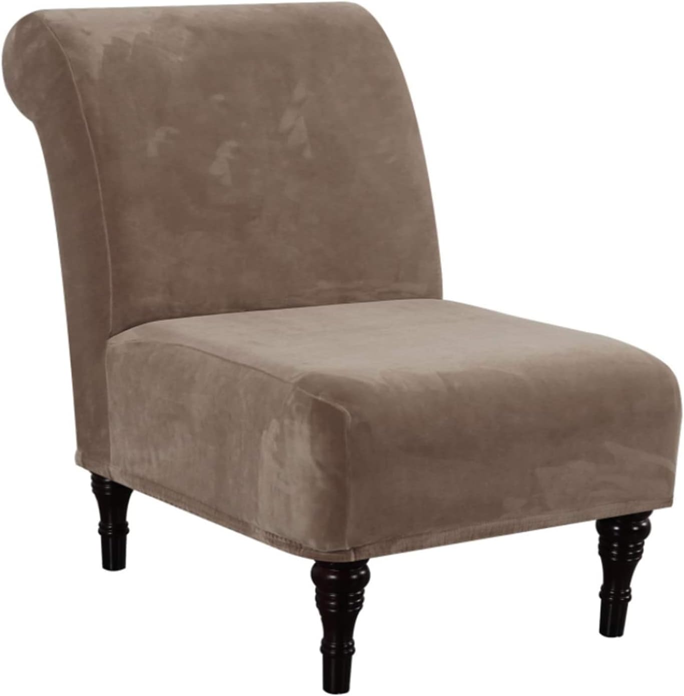 Velvet Armless Accent Chair Slipcover – Stretchy Soft Slipper Chair Cover, Removable Furniture Protector for Living Room, Bedroom, Hotel (Brown)