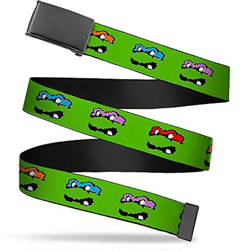 Buckle-Down Web Belt Ninja Turtles 3.2 cm, Classic Tmnt - Caras de 8 bits, color verde, 1.25" Wide - Fits up to 42" Pant Size | Ya disponible en tu tienda friki favorita! En mundofriki.es!