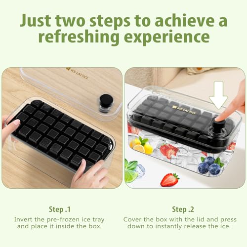 Ghiaccio Stampo,Forme per Ghiaccio,Stampo Ghiaccio con Coperchio e Contenitore,Rilascia Tutti i Cubetti Ghiaccio in un Secondo, senza BPA, 64 Stampi Ghiaccio(Nero) - immagine 3