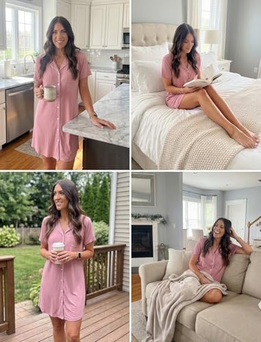 Image of Pjmlifecoco Nightgown for Women Button Down Sleepshirt Short /Long Sleeve Nightdress Soft Modal Sleepwear S-XXL