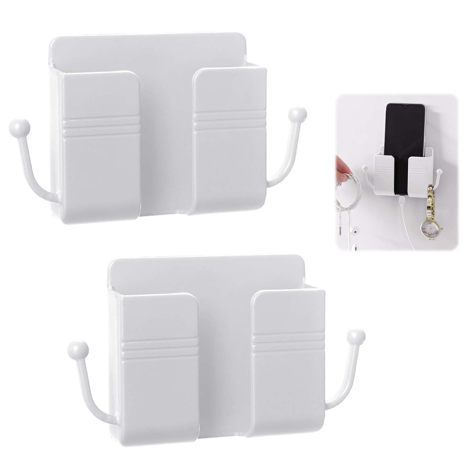 Angoily Porta Telecomandi Da Parete In Legno Di Bambù - Senza Fori, Autoadesivo - Supporto Per Telefono, Penne, Lettore - Organizer Da Casa 10x9,5 Cm - 2