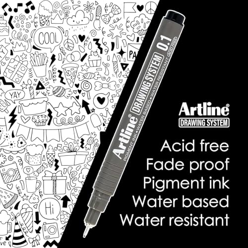 Image of Artline Drawing System Pen Pack of 6 | Black Colour - 0.1mm, 0.2mm, 0.3mm, 0.5mm, 0.05mm, 0.8mm Fine Tips | Technical Drawing Pens For Drafting, Illustrating & More