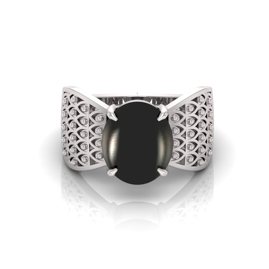 6.25 Ratti Black Hakik Original Agate/Hakik 5.60 Carat Stone Adjustable Ring For Men And Women With Lab Certified D11