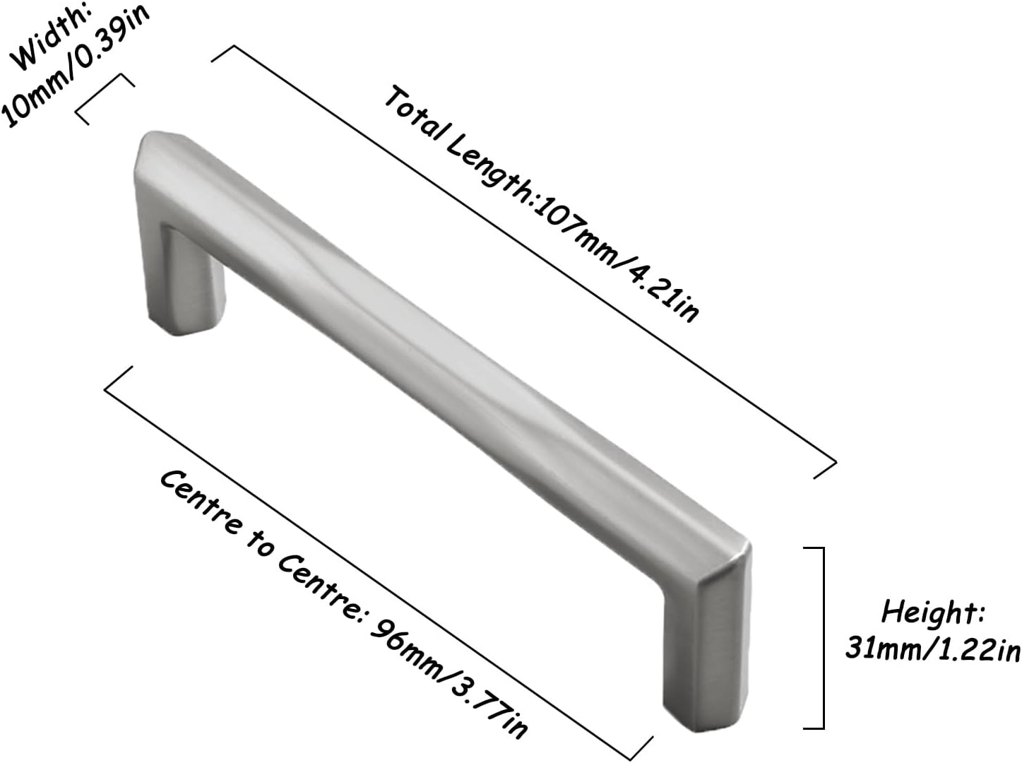 Brushed Silver Cabinet Pulls Kitchen Cabinet Handles Drawer Pulls Dresser Knobs Modern Cabinet Hardware (10 Pack, Matte Silver, Centre Distance: 96mm/3.77in)