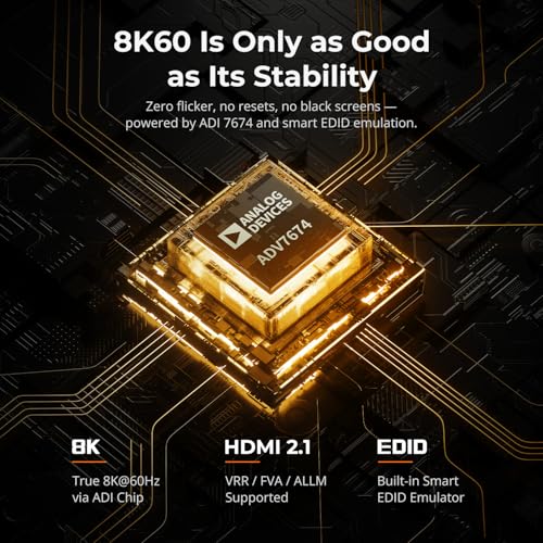 Image of TESmart 8K@60Hz HDMI KVM Switch 4 Computers 1 Monitor USB 3.0, 4 Port KVM 4K@144Hz for Gaming, 1G Ethernet, EDID Emulators, Hotkey Switch, ADI Chip, Audio & Microphone with All Input Cables