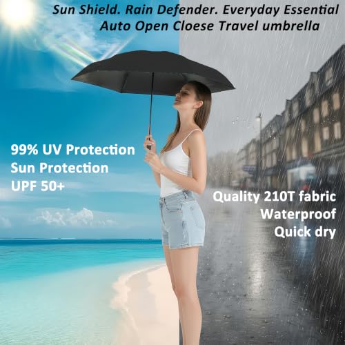 Image of BAODINI Small UV Protection Travel Umbrella Compact for Rain and Sun UPF 50+ Windproof Portable 42 inch Umbrella for Women and Men