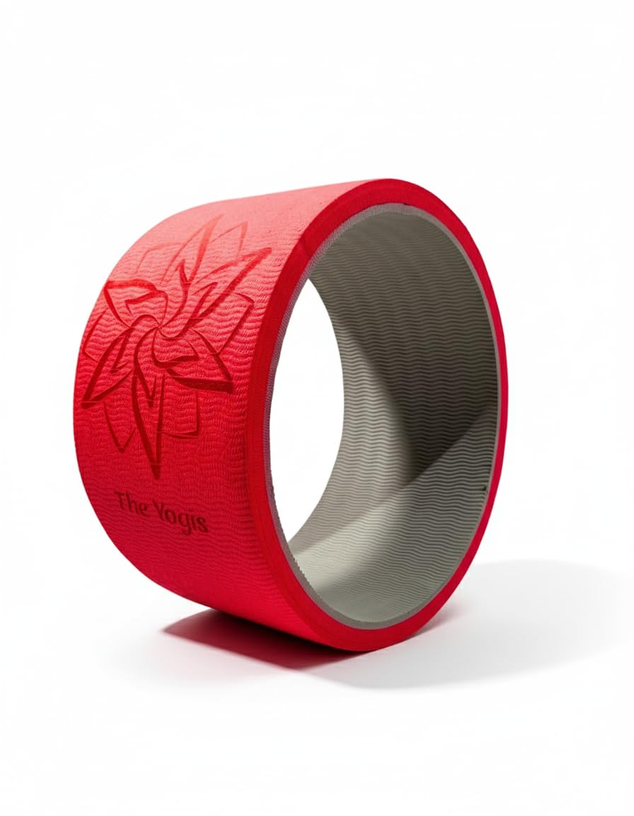 Yoga Wheel Heavy And Extra Long | Big Circle Wheel For Abs, Home Training, Deep Tissue Massage, Back Pain, Stretching, Back Bends, Body Posture, Sweat Resistant | 13 x 6.5 inch (Red)