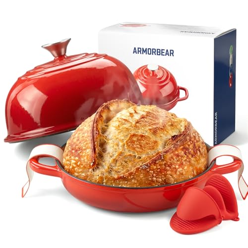 Armorbear Faitout pour la cuisson du pain – Cocotte en fonte avec couvercle, ronde en fonte émaillée avec couvercle en forme de dôme, cadeau pour...