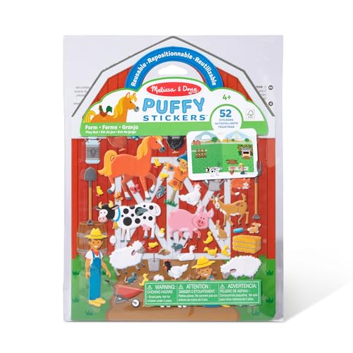 Melissa & Doug Puffy Sticker Play Set – On The Farm, 52 Reusable Stickers with 2 Fold-Out Scenes, Restickable Animal Arts and Crafts Activity Book for Kids Ages 4+ - FSC Certified