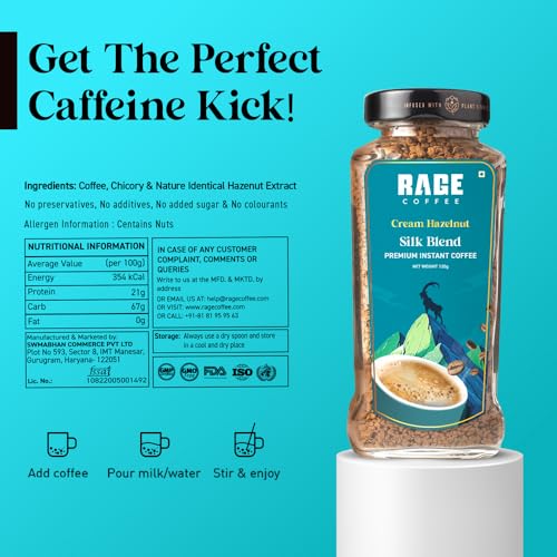 Image of Rage Coffee Silk Blend - Creamy Hazelnut Instant Coffee | Premium, Bold & Smooth Flavor | 120g Jar | 100% Arabica | Perfect for Hot & Cold Brews (Pack of 3)