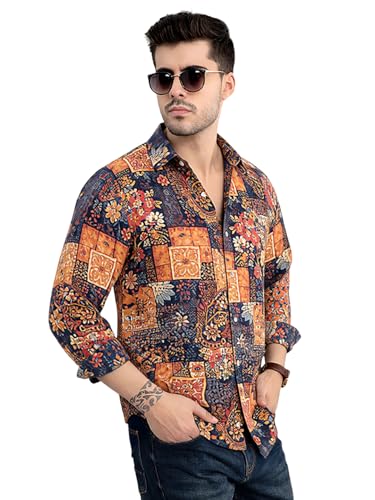 Image of Pinkmint Men Printed Cambric Cotton Shirt |Stylish Designer| Lightweight Summer Wear| Regular Fit Shirt for Men (Available in Plus Size)