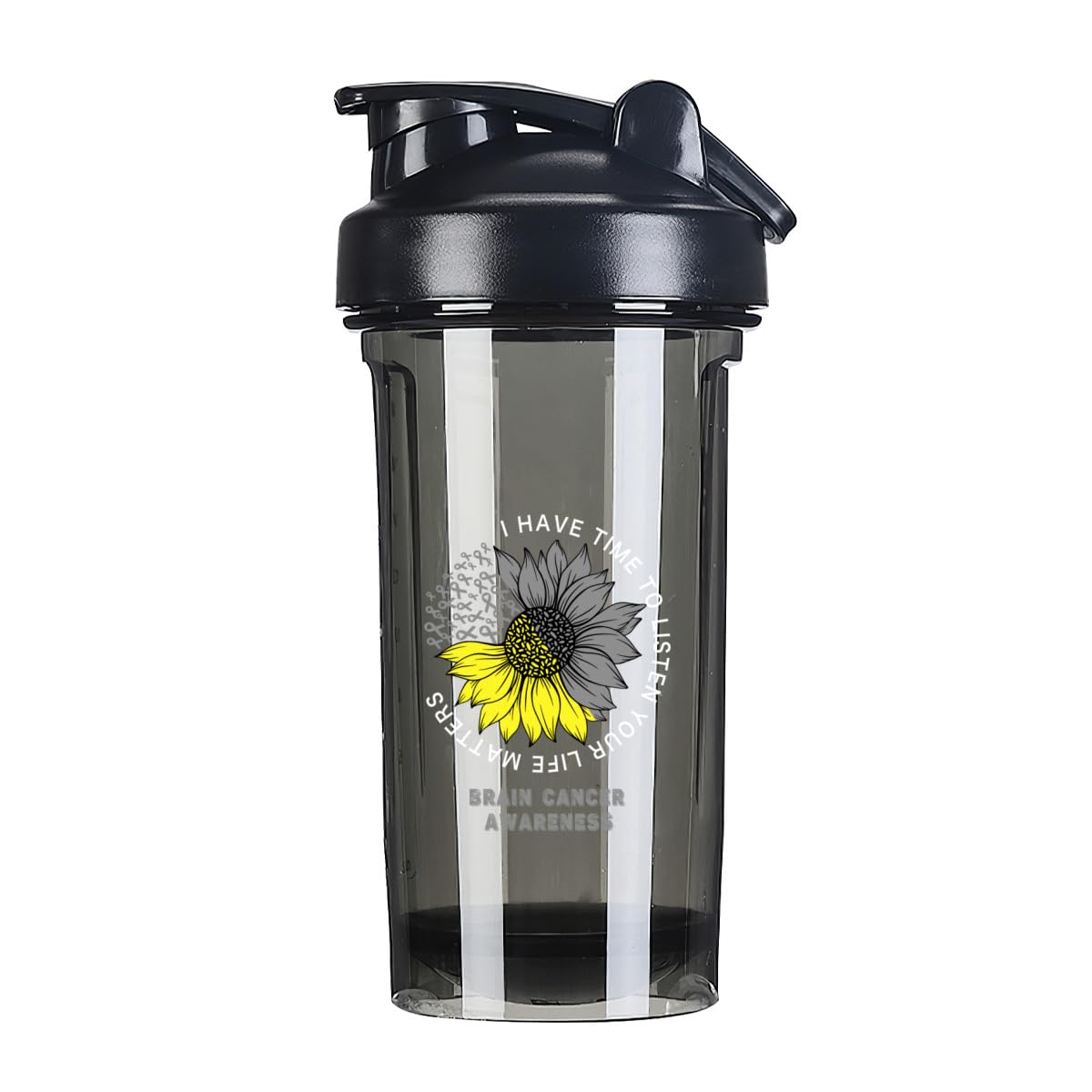 I Have Time To Listen Your Life Matters Brain Cancer Awareness 18 Ounce Shaker Cup,Fashion Theme Pattern Shaker Bottle Leak-proof Workout Shake Bottles 500ML/18 oz Perfect for Pre Workout