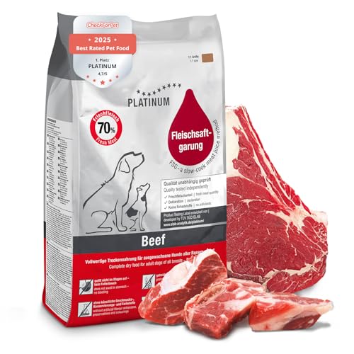 PLATINUM - Hundenahrung Adult Beef aus Fleischsaftgarung - 5kg Hundefutter trocken nährstoffreich wie Barf - besonders schmackhaftes Hundetrockenfutter für kleine und große Hunde - in DE geprüft