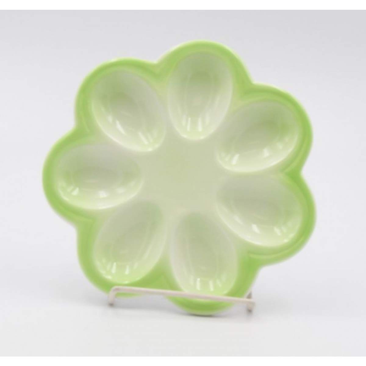 Cosmos Gifts 20791 Fine Porcelain Small Green Deviled Egg Plate 6 7/8" D x 1/2"H