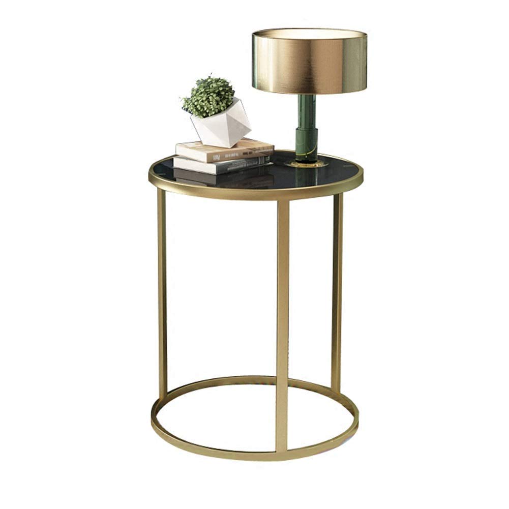 Table basse ronde style nordique en verre trempé et or