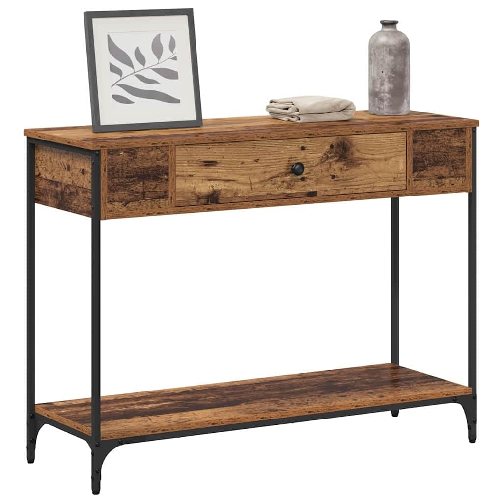 Stolik konsolowy, stare drewno, 100 x 34,5 x 75 cm, materiał drewnopochodny, styl retro, rustykalny wygląd wiejskiego domu, do korytarza, salonu i przedpokoju, z miejscem do przechowywania