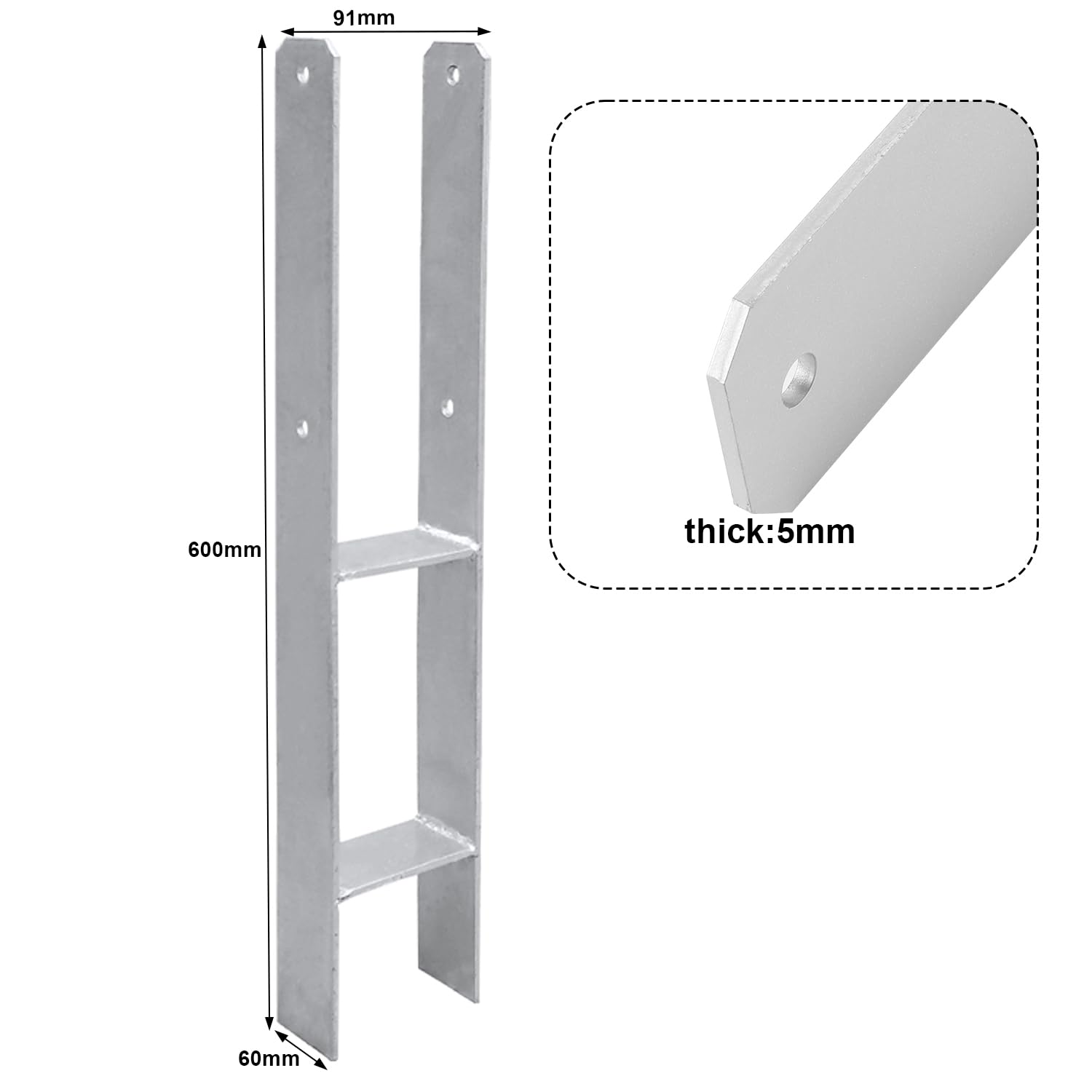Gimisgu Anclajes en H para postes de 8 unidades, anclaje en H, para postes en H, para valla e invernadero, postes de madera cuadrados (91 x 600 mm)