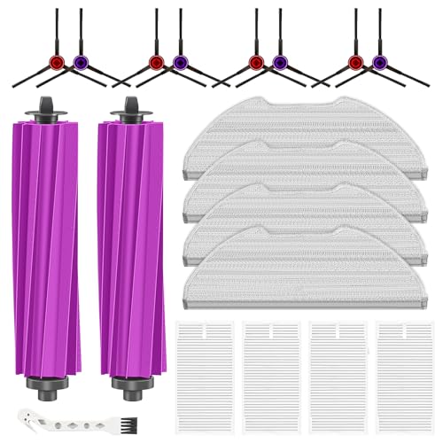 19 Packs Replacement Parts for Eureka E20 Plus Robot Vacuum Cleaner, 2 Rubber Brush, 8 Edge-Sweeping Brushes, 4 Hepa Filters, 4 Mop Pads, 1 Cleaning Brush Accessories Kit