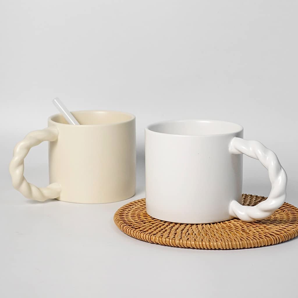 Becher Knoten Griff Becher Große Kapazität Japanisches Paar Frühstück Milch Kaffeetasse Wassertasse Keramik Einfache Kaffeetasse (Farbe: Blanc)