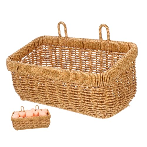 OUNONA Woven Wall Hanging Basket for Kitchen Storage Fruit and Veggies Organizer with Sticky Hooks Versatile Decorative Flower Basket for Home and Practical Use