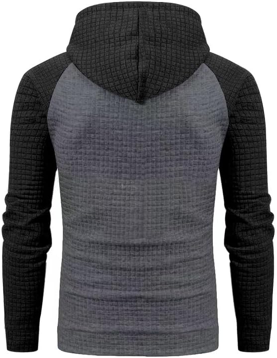 ZOCANIA Sweatshirts for Men Long Sleeve Waffle Knitted Sweater Drawstring Hoodies Mens Color Block Pullover Casual Hoody - Image 5