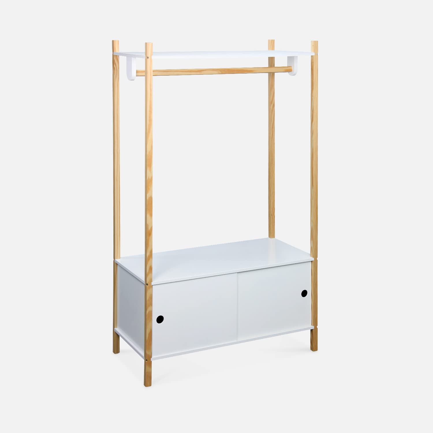 Alice's Home - Penderie pour Enfants - Tobias - Deux Portes coulissantes et Portant Bois Massif en pin Naturel Blanc. 80X40X136.5CM