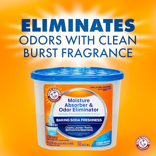 arm amp hammer clean burst moisture absorber and odor eliminator tubs 14 oz 3 pack attract and trap excess moisture eliminate musty odors convenient and effective white