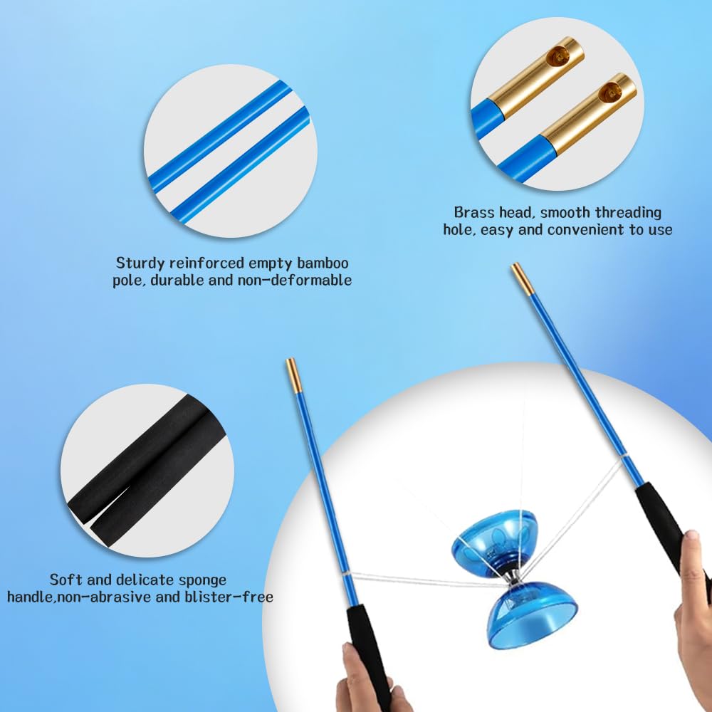 Diabolo LED avec roulement à billes, 3 roulements à billes, diabolo avec bâtons et ficelle, kit de jonglerie pour débutant, avec 2 paires de baguettes à main + 4 kits de cordes de rechange