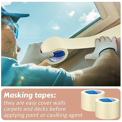 Image of Fainne 6 Rolls 3 Inch Masking Tape Bulk 55 Yards | General Purpose Tape for Classroom, Labeling, Crafts, Office, School Projects, Easy Tear & Clean Removal, Beige White