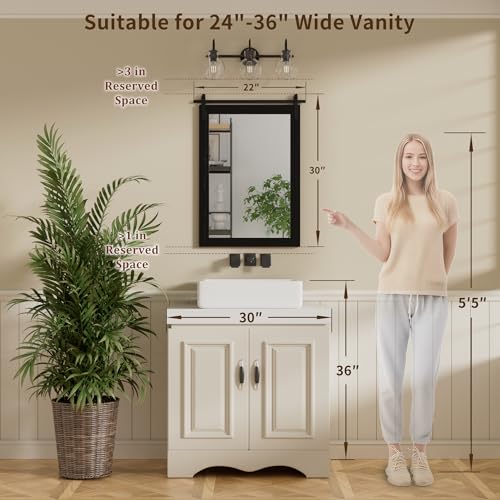 PAIHOME Black Farmhouse Mirror for Bathroom, 22x30INCH Wood Framed Rectangle Bathroom Mirrors for Vanity, Barn Door Style Mirrors Wall Mounted Dresser Decor Mirror Living Room Bedroom Vertical - Image 3