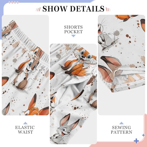 Pajama Pants Fox Rabbit Cartoon Pattern PJ Bottoms Sleepwear Lounge Sleep Pant with Pockets4