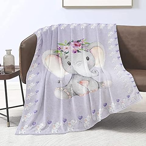 Purple Elephant Throw Blanket for Kids Cover