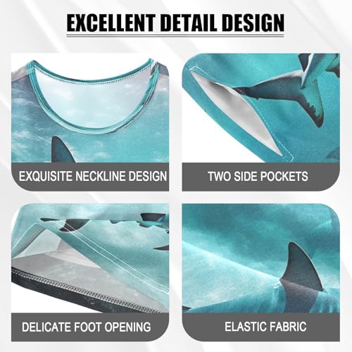 ALAZA Shark Ocean Water Sea Pajamas Set Short Sleeve Cotton Sleepwear Summer Pjs 2 Piece 5-14Y4