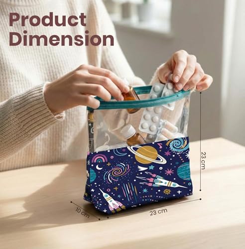 Image of Medicine Kit | Multipurpose All-in-One Compact, Durable, Lightweight, Waterproof, Bag | Travel Friendly Pouch | Ideal for Stationary, Diaper, Medicines (Outer Space Print)