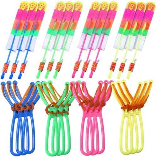 LED Slingshot Flying,12Pcs Slingshot LED Helicopters,Led Arrow Helicopter Flying Toy Outdoor Game for Kids