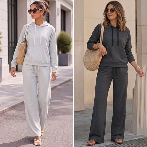 Showitty Women's 2 Piece Lounge Set Hoodie Wide Leg Pants Airport Travel - image 3