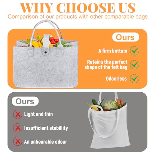 Dawumin Filztasche Groß Einkaufstasche, Filztaschen Shopper, Faltbar Filzkorb, Tragetasche Shopping Bag, Tasche Filz zur Einkaufen, Ausgehen, Aufbewahrung, Reisen, Picknick, 40x26x20cm (Grau)