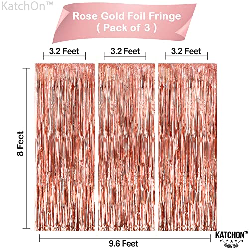 Image of KatchOn, Rose Gold Fringe Curtain - XtraLarge 8x3.2 Feet, Pack of 3 | Rose Gold Backdrop for Bachelorette Party Decor, Graduation Decorations 2025 | Fringe Backdrop for Rosegold Birthday Decorations
