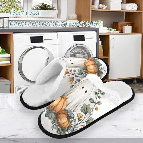 Painted Ghosts Pumpkin White Slippers For Women Men Soft Memory Foam Non-Slip Hallowmas Winter Indoor House Shoes Travel Slipper3