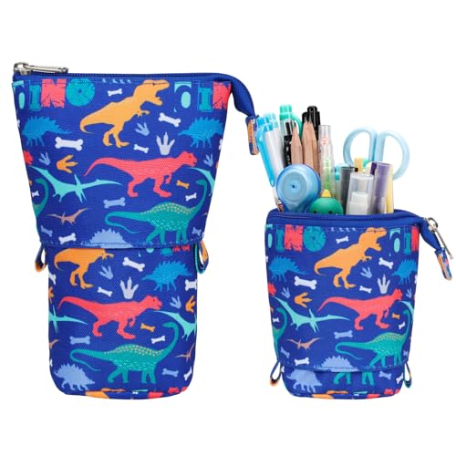 Standing Pencil Case for Kids - Blue Dinosaur