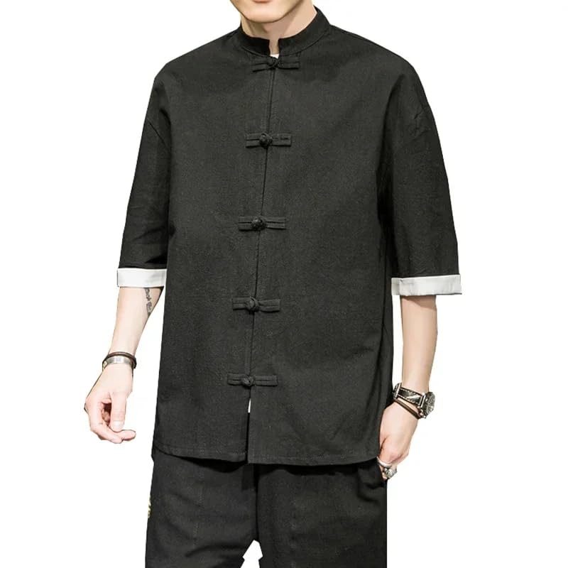 Kimono Jacket Men Traditional Chinese Clothing Linen Hanfu Top Long Sleeve Tang Suit Kung Fu Shirt3