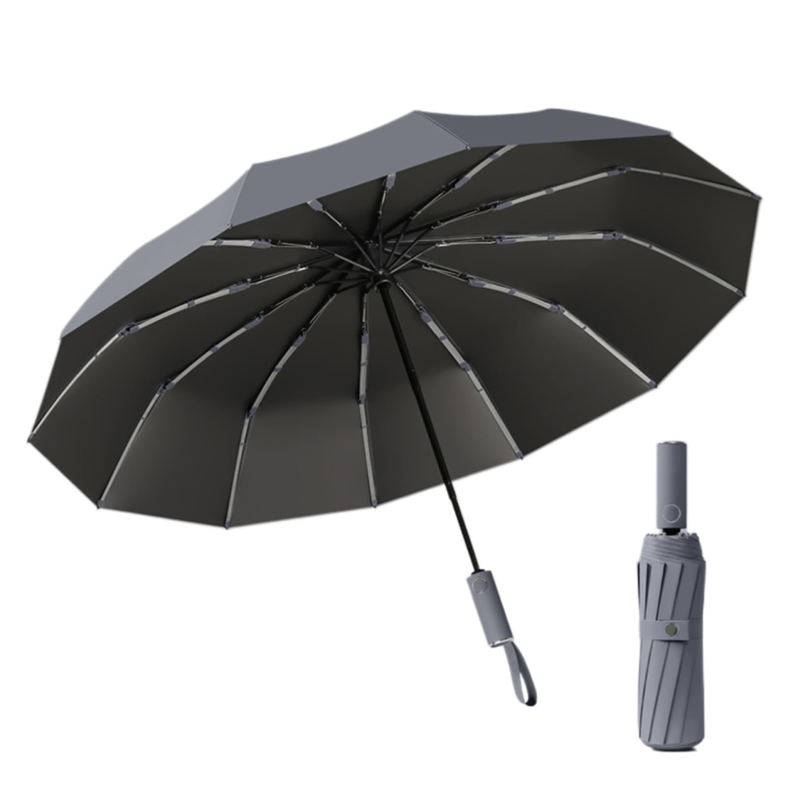 Aosrioylt Gray Brellux Umbrella, 264 Ribs Waterproof & Windproof Compact Umbrella, Portable Durable Uv Protection Umbrellas With Strong Fiberglass Frame, Automatic Folding Travel Umbrellas For Wind & Rain(Gray)