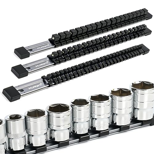 MulWark Aluminium Socket Organizer 3 Pcs 1/2-Inch, 3/8-Inch & 1/4-Inch Drive Socket Holder with Easy Storage in three attractive colors