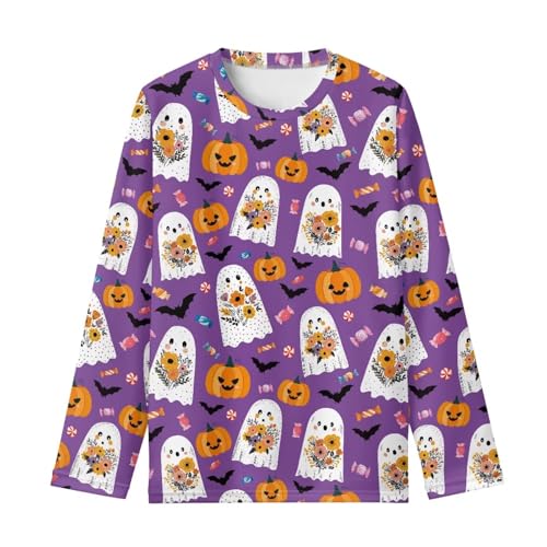 Renewold Halloween T-Shirts Long Sleeve Crewneck Girls Boys T Shirts Kids Athletic Tees Shirts Casual Clothes 3-16 Years4