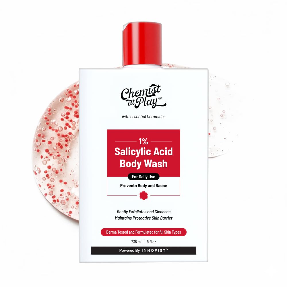 Chemist At Play 1% Salicylic Acid Body Wash 236ml | Paraben & SLS Free | Gentle Exfoliating Shower Gel | Tan Removal & Prevents Body Acne, Bumpy Skin & Deep Cleanses Skin