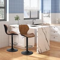 EUGAD 1X Barhocker Barstuhl Bistrohocker Tresenhocker Retro höhenverstellbar und drenbar mit Rückenlehne aus Kunstleder Stahl Braun,0662BY-1 – Ansicht 2