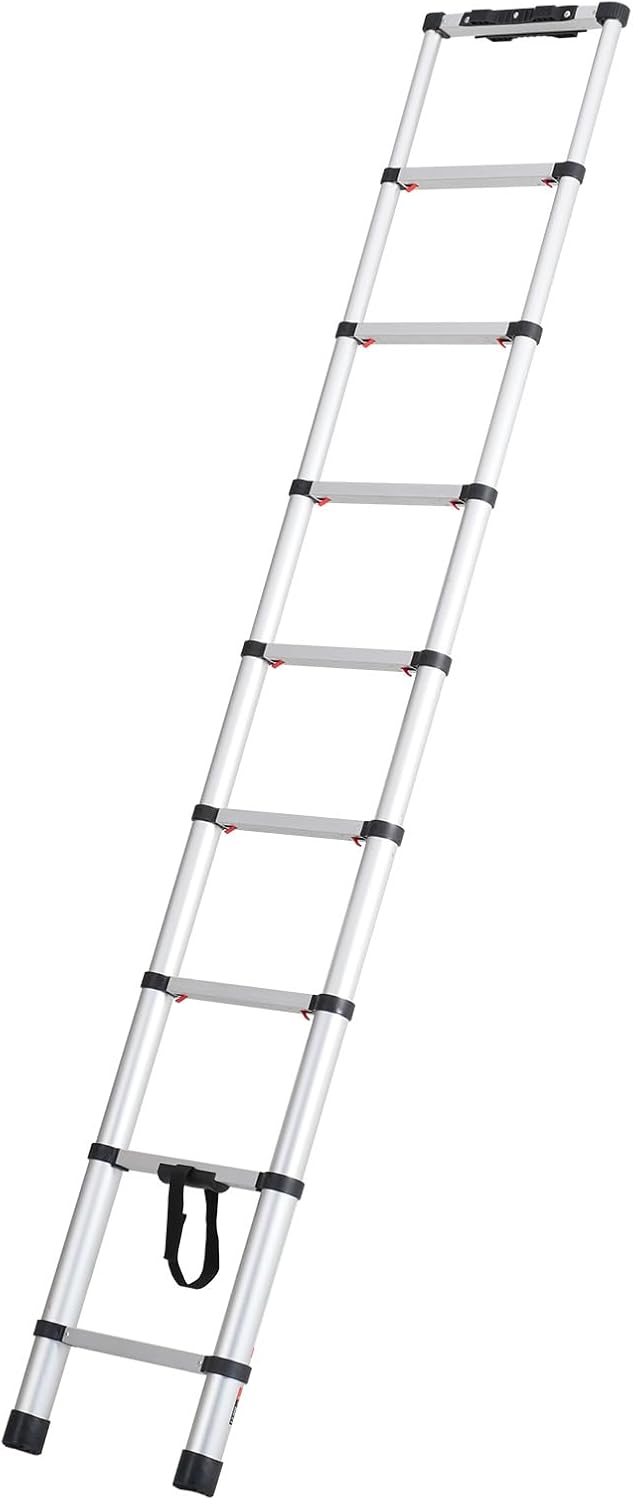 VEVOR Telescoping Ladder, 8.5FT Aluminum Lightweight Extension Ladder, One-Button Retraction Collapsible Ladder, 375 LBS Capacity with Non-Slip Feet, Portable Compact Ladders for Home, RV, Loft - Image 9