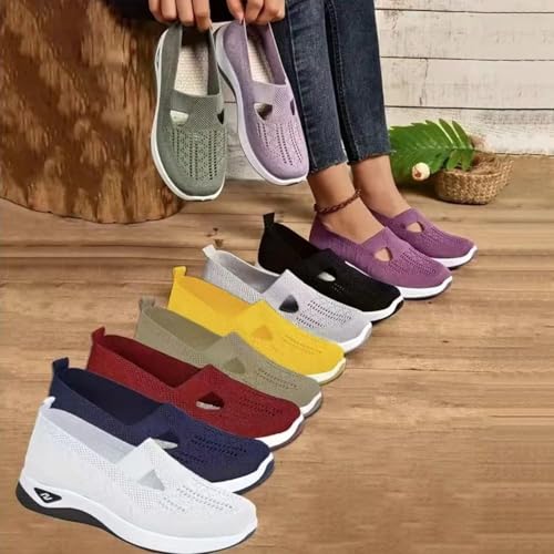 Orthopedic Shoes for Women,2025 Closed Toe Solid Color Wide Width Woven Orthopedic Breathable Walking Sneaker Soft Foam Cushion Comfortable Non Slip Lightweight Slip on Casual Shoes3
