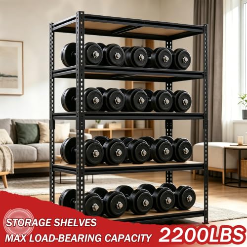 72-H-Heavy-Duty-Garage-Shelving-2400LBS-Capacity-5-Tier-Storage-ShelvesAdjustable-Industrial-Metal-Garage-Shelves-for-Basement-Pantry-Kitchen-Warehouse-16-D-x-36-Wx72-HBlack