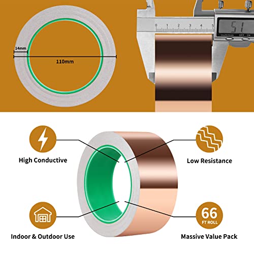 Vaincre Copper Tape Conductive Adhesive (2 Inch X 66 Ft), Copper Foil Tape For Stained Glass, Conductive Tape Copper Shielding Tape For Guitars, Crafts, Grounding, Electrical Repairs, Emi Shielding #TOP2